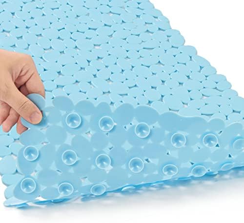 Bathtub Mat Non Slip Pebble Bath Shower Mat 35"X16" with Suction Cups,Blue by HOME