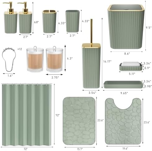 XLHOMO Bathroom Set - Bathroom Set with Shower Curtain and Rugs, Sage Green - Image 4