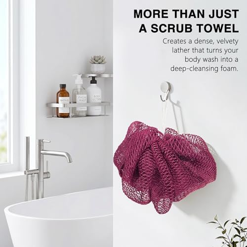 UJFQBH African Net Sponge Authenti, Exfoliating Body Scrubber for Back and Hard to Reach Areas, Gentle Daily Exfoliation for Deep Cleansing, Quick Drying Shower Essential, Berry Pink 3 Pack - Image 2
