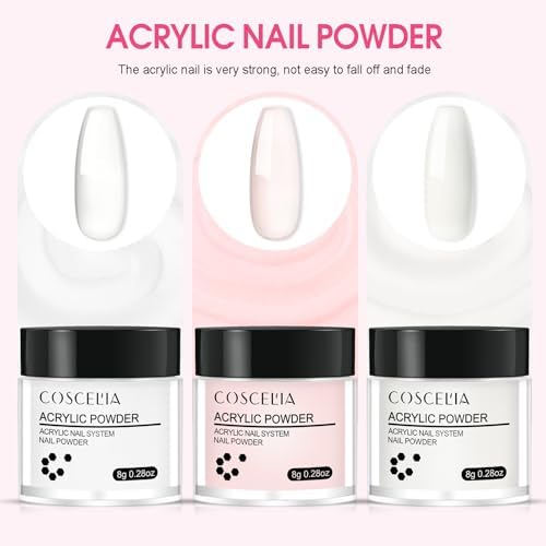 COSCELIA Acrylic Nail Kit for Beginners with Drill, 3pcs Acrylic Powders (Clear, Pink, White), Professional Nail Kit with Accessories for Salon & DIY at Home - Image 5