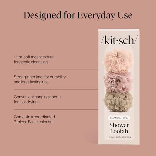 Kitsch Shower Loofah – Soft Mesh Body Scrubber & Bath Sponge - 3pc Set - Image 4