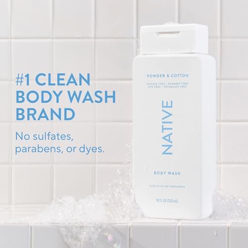 Native Clean Body Wash, Gentle & pH-balanced for Sensitive Skin, 24-Hr Freshness for Men & Women, Vegan & Cruelty-Free, Free of Sulfates & Parabens, Powder & Cotton, 18 fl oz - Image 2