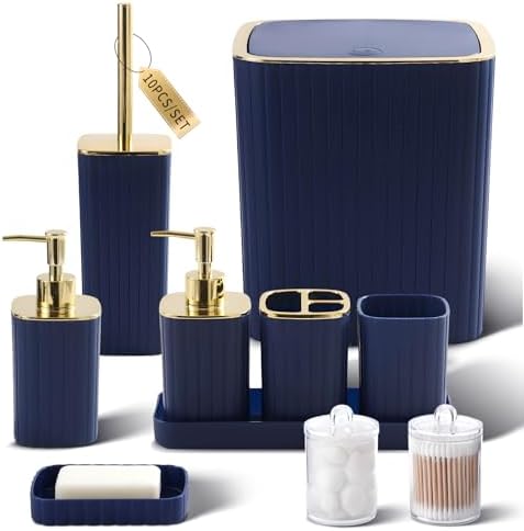 XLHOMO Bathroom Accessories Set - Gorgeous Navy Blue Bathroom Set, 10PC by BetterbathroomwithXLHOME