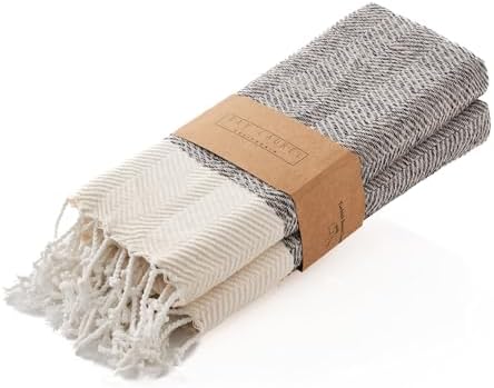 BAY LAUREL Turkish Hand Towel – Pack of 2 | Soft & Absorbent Decorative Towels for Bathroom, Hand, Face, Hair, Gym, Yoga, SPA, Kitchen & Tea | Boho Decor (Beige, Herringbone 16x40 Inches (Set of 2) by BayLaurel