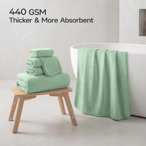 REDKISS Ultra Soft 6 Piece Towel Set, Premium Towels for Bathroom, Highly Absorbent, Quick Dry, Lightweight Bath Towels Set Collection, Includes 2 Bath Towels, 2 Hand Towels, 2 Washcloths, Green - Image 2