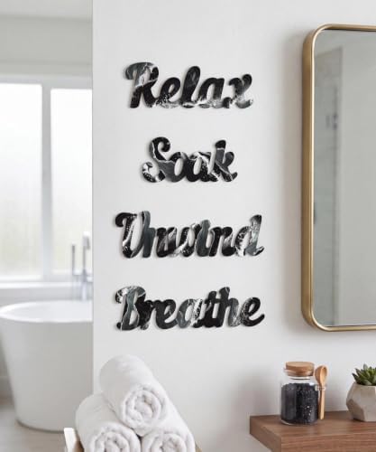 Putuo Decor 4PCS MDF Bathroom Wall Decor Relax Soak Unwind Breathe Signs, Black White Marble Spa Wall Art Set for Bathroom Bedroom Laundry Room Yoga Room Home Gift - Image 6