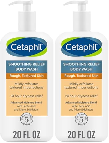 Cetaphil Body Wash,Smoothing Relief Exfoliating Body Wash,Mildly Exfoliates To Smooth Rough,Textured Skin,24 Hour Dryness Relief,For Sensitive Skin,20 oz,(Pack of 2) by Cetaphil