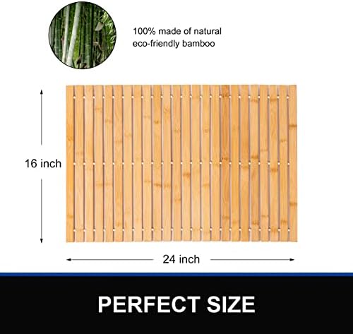 Bamboo Bath Mat Bathroom Rugs Floor Wood Shower Bathtub Waterproof Non Slip Accessories 16x24 Inch Easy to Clean, Natural Bamboo, 1 pc - Image 5