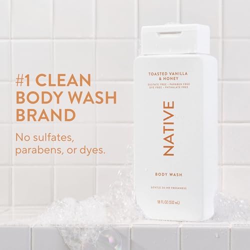 Native Clean Body Wash, Gentle & pH-balanced for Sensitive Skin, 24-Hr Freshness for Women & Men, Vegan & Cruelty-Free, Free of Sulfates & Parabens, Toasted Vanilla & Honey, 18 fl oz - Image 2