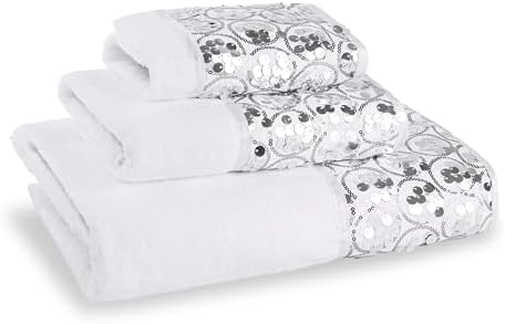 Zahari Home Sinatra Modern Bathroom Towel Set - 3 Piece Luxury Contemporary Decor Bling White Bath Towel Sets Soft, Plush and Highly Absorbent by ZahariHome