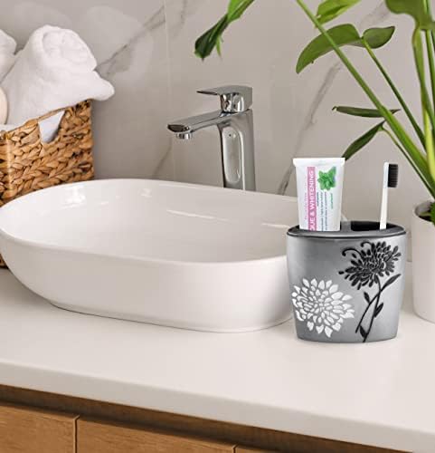 Zahari Home 4pc Erica Bathroom Accessories Sets Modern Classic Soap Dispenser, Tumbler, Tooth Brush Holder and Soap Dish Holder Unique Design Grey Bathroom Set - Image 4