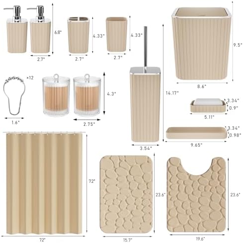 XLHOMO Bathroom Set - Bathroom Sets with Shower Curtain and Rugs, Beige - Image 3
