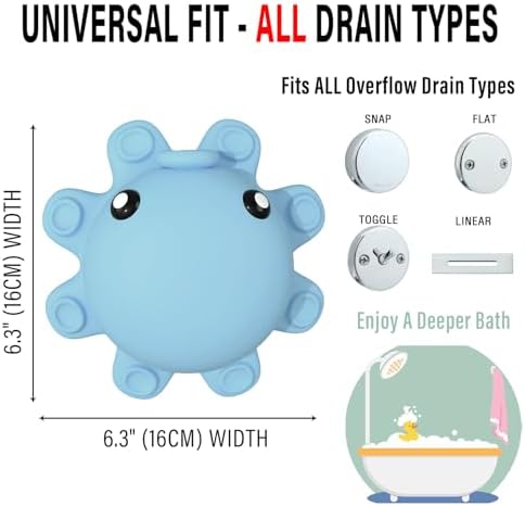 Bathtub Overflow Drain Cover - Silicone Bathroom Overflow Cover for Bath Tub, Bathroom Spa Accessories, Adds Inches of Water for Deeper Bath，Baby Blue - Image 3