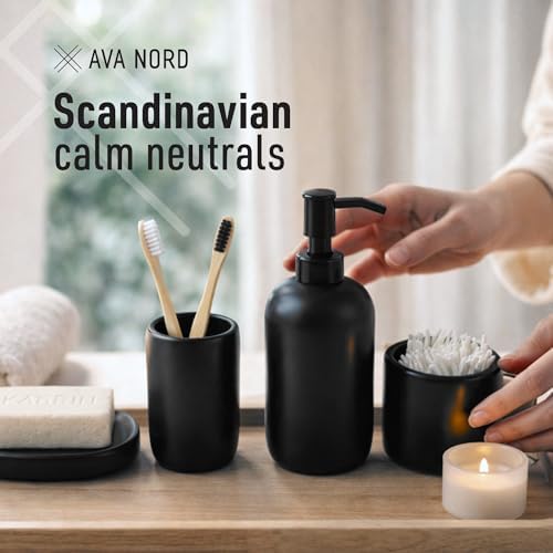 Ava Nord Modern Minimalist Ceramic Bathroom Accessories | Set of 4 | Black - Image 5