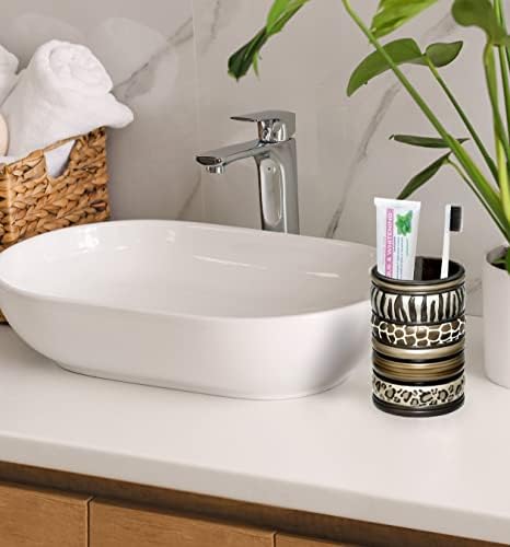 Zahari Home 4pc Safari Stripes Stylish Bathroom Accessories Set Hand Soap Dispenser, Tumbler, Tooth Brush Holder and Soap Dish Modern Classic Luxury Contemporary Decor Unique Design Stylish Bath Set - Image 4