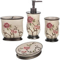 Zahari Home 4pc Larrisa Floral Bathroom Accessories Sets Modern Classic Flower Soap Dispenser, Tumbler, Tooth Brush Holder and Soap Dish Holder Luxury Decor Unique Design Stylish Bathroom Sets by ZahariHome