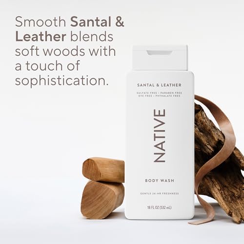 Native Clean Body Wash, Gentle & pH-balanced for Sensitive Skin, 24-Hr Freshness for Men & Women, Vegan & Cruelty-Free, Free of Sulfates & Parabens, Santal & Leather, 18 fl oz - Image 5