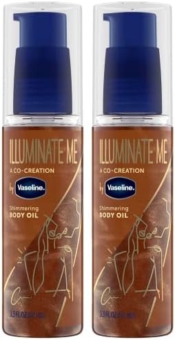 Vaseline Illuminate Me Shimmering Body Oil 3, Travel-Friendly 2-Pack – Glow Up Essentials for Melanin-Rich Skin, 3.3 Oz Ea by Vaseline
