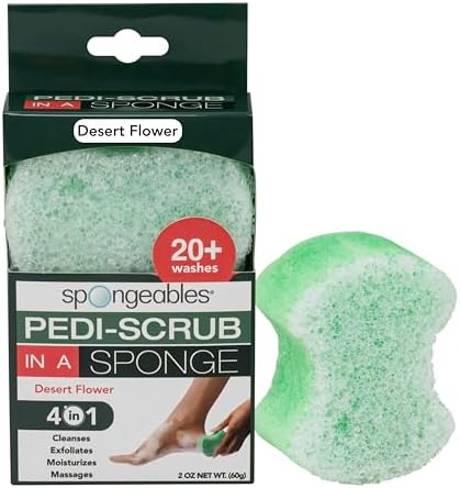 Spongeables Pedi Scrub Foot Exfoliating 20+ Wash Sponge, Desert Flower, 1 Count by Spongeables
