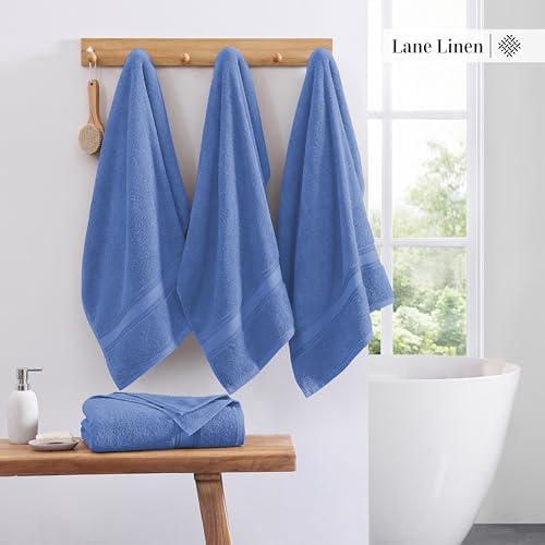 LANE LINEN 100% Cotton 4 Pack Bath Towels (30"x60") - Zero Twist, Mercerized Cotton Bathroom Towels Set - Quick Dry, Soft & Absorbent Large Bath Towels - Machine Wash in Cold Water - Cerulean Blue - Image 3