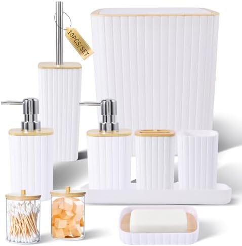 XLHOMO Bathroom Accessories Set - 10PC Elegant White Bathroom Set by BetterbathroomwithXLHOME