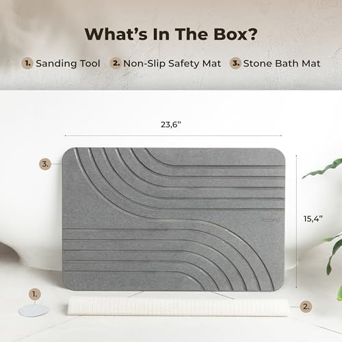 TOSORO - Stone Bath Mat Diatomaceous Earth Shower Mat Non-Slip Super Absorbent Diatomite Stone Bath Mats for Bathroom Floor Quick Drying Natural Easy to Clean (23.5 x 15) - Graphite, 2pcs - Image 6