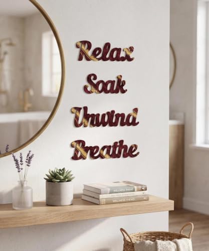 Putuo Decor 4PCS MDF Bathroom Wall Decor Relax Soak Unwind Breathe Signs, Red Gold Spa Wall Art Set for Bathroom Bedroom Laundry Room Yoga Room Home Gift - Image 5