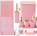 XLHOMO Bathroom Set with Shower Curtain and Rugs- 25PC Bathroom Accessory Set, Pink Bathroom Set, Toilet Brush, Trash Can, Qtip Holder & Soap Dispenser by BetterbathroomwithXLHOME