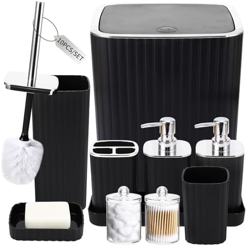 XLHOMO Bathroom Accessories Set - 10PC Gorgeous Black Bathroom Set by BetterbathroomwithXLHOME