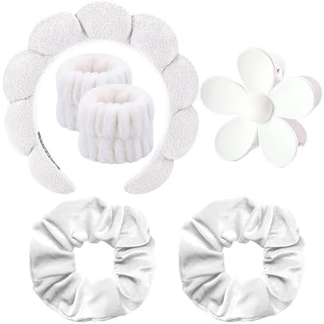 Spa Headband Set Washing and makeup sponge hair hoop suit bath towel cloth for cleaning the face or bath beam. (White, Average code) by Pezlun