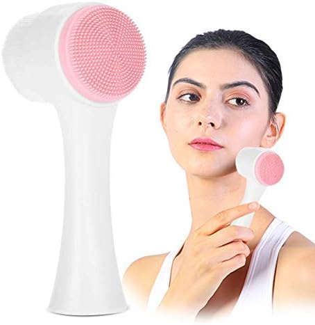 Fashionable 3D Double Face Brush for Deep Cleansing and Facial Massage – Exfoliating Silicone Brush Tool in Pink for Makeup Removal