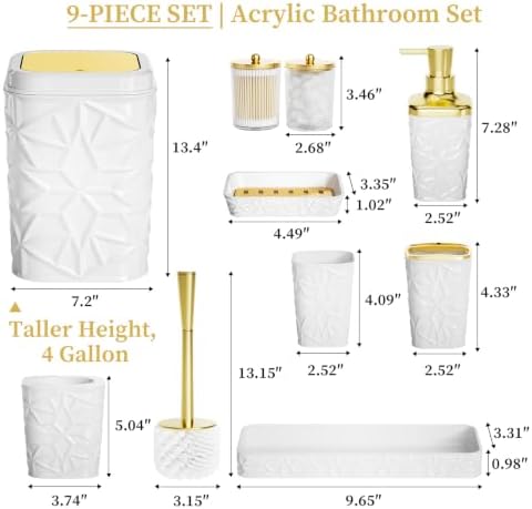 Bathroom Accessory Set, 9-Piece White Bathroom Set with Trash Can, Toilet Brush, Soap Dispenser, Soap Dish, Toothbrush Holder, Tumbler, Q-tip Holders & Tray, for Hotel/Apartment, Housewarming Gift - Image 7