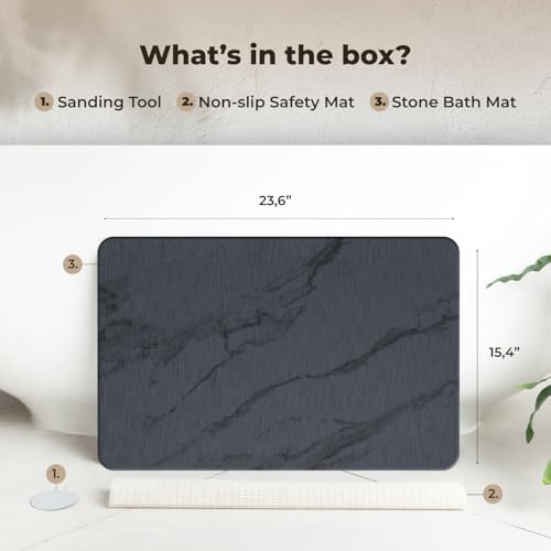 TOSORO - Stone Bath Mat Diatomaceous Earth Shower Mat Non-Slip Super Absorbent Diatomite Stone Bath Mats for Bathroom Floor Quick Drying Natural Easy to Clean (23.5 x 15) - Graphite, 2pcs - Image 6