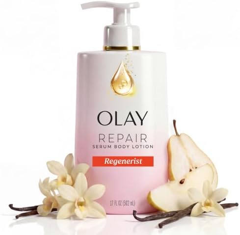 Olay Regenerist Body Lotion for Women, 96HR Moisture, Lightweight Skin Texture Care, with Niacinamide & Collagen Peptide, Free of Parabens & Phthalates, Vanilla Orchid & Pear Nectar Scent, 17 fl oz by Olay
