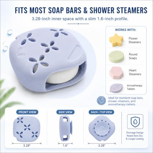 2-Pack Silicone Shower Steamer Holder with Suction Cups, 3.28 Inch Tray Set - Image 2