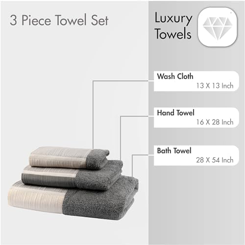 Zahari Home Modern Line Bathroom Towel Set - 3 Piece Set, Modern Design, Luxury Gray Towels - Image 2