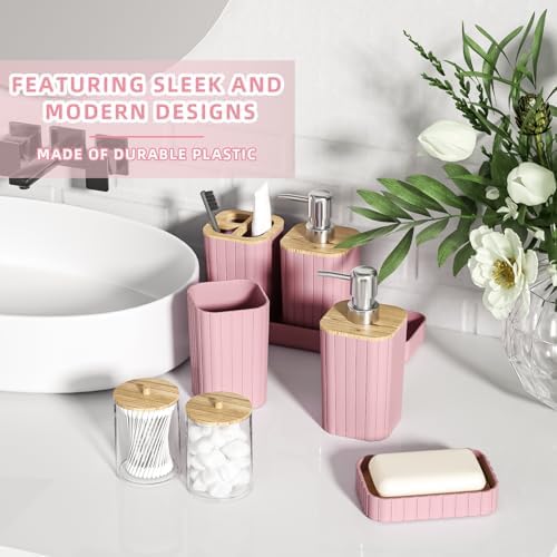 XLHOMO Bathroom Accessories Set - Elegant Pink Bathroom Set, 10PC Bathroom Accessory Set, Toilet Brush, Bathroom Trash Can - Image 2
