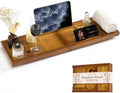 Bamboo Bathtub Tray - Luxury Bath Tray with Expandable Handles, Wine Glass and Phone Holders, Book Stand - Perfect for Home Spa Relaxation and Reading - Natural Bath Accessories - Brown Color by FunMemories