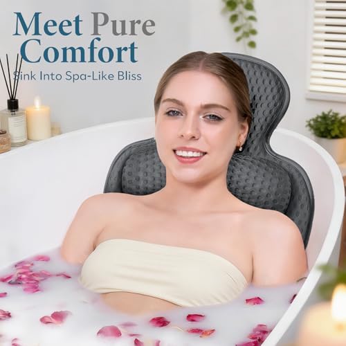 Bath Pillows for Tub, Comfortable Bathtub Cushion for Head and Neck with Soft 3D Mesh Fabric and 54 Non-Slip Suction Cups, Relaxing Tub and Shower Accessories Spa Gift Gray Standard - Image 2