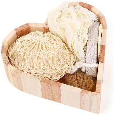 5Pcs Bath Shower Set in Heart Wooden Trinket Box Hair Brush for Women,Birthday Gifts,Bath & Shower Spa Basket Gift Set for Women for Body Back Legs and Foot,Gift for Mom by JWDREAMWAY
