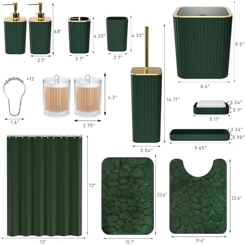 XLHOMO Bathroom Set- 25PC Green Bathroom Set with Shower Curtain and Rugs - Image 3