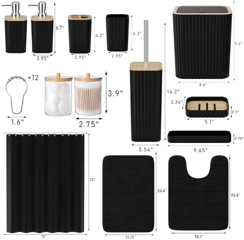 XLHOMO Bathroom Set - 25PC Black Bathroom Set with Shower Curtain and Rugs - Image 4