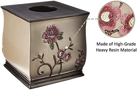 Zahari Home 2pc Larrisa Floral Bathroom Decor Set Waste Basket for Bathroom & Tissue Cover Modern Classic Contemporary Decor Stylish Unique Design Beautiful Bathroom Accessories Set - Image 6