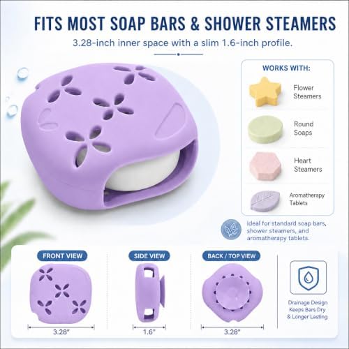 2-Pack Silicone Shower Steamer Holder with Suction Cups, 3.28 Inch Tray Set - Image 2