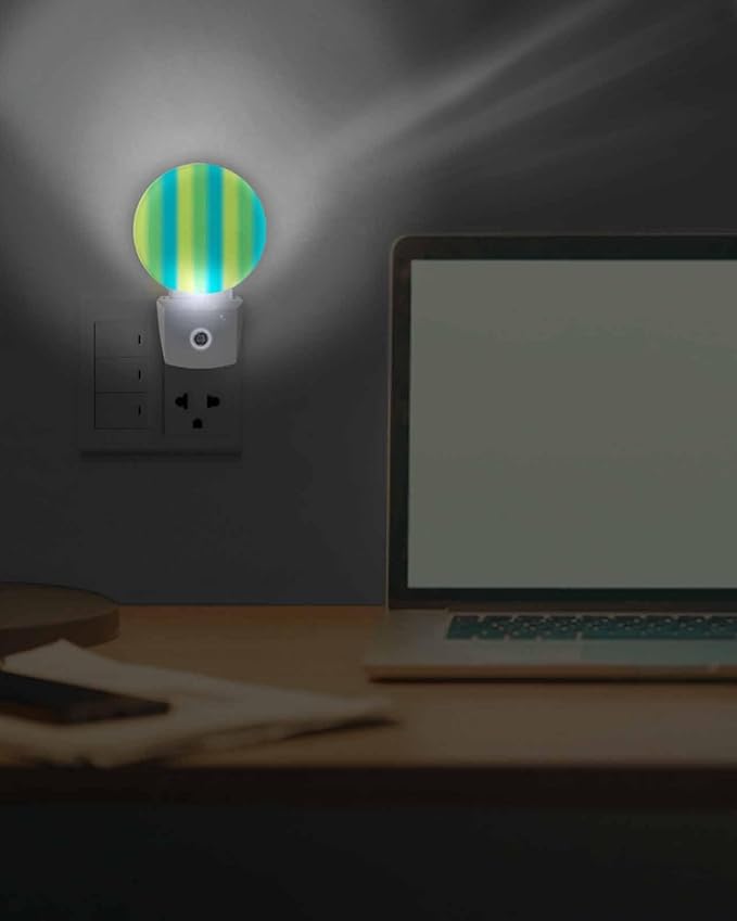Night Lights Auto Sensor Sage Green Blue Night Light Gradient Color Stripe Round Lamp Plug-in LED Nightlights Dusk to Dawn for Living Room Bedroom Bathroom Hallway Wall Decor