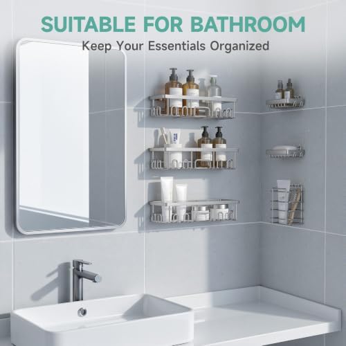 Veken Shower Caddy 6-Pack, Bathroom Organizers and Storage, Matte Silver - Image 5