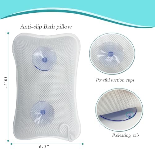 Bath Pillows for tub,Home Spa Pillows for Bathtub, Hot Tub,Head and Neck Support with 2 Strong Suction Cups,New Purple - Image 4