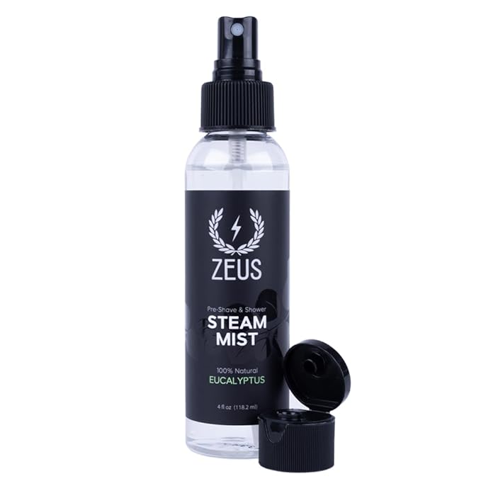 ZEUS 100% Natural Eucalyptus Oil Steam Mist, Aromatherapy Spray for Shower, Sauna, Bath & Pre-Shave, Nasal Relief & Spa-Inspired Wellness (Made in USA) 4 oz.