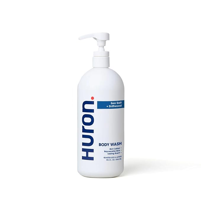 Huron Body Wash for Men and Women, Hydrating Daily Cleanser with Sea Salt + Driftwood Scent, Moisturizing Shower Gel, non-toxic, Phthalate-Free Clean Ingredients for Men, 30.3 fl oz