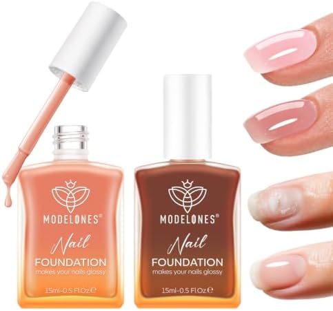 modelones Nail Strengthener and Growth, 2PCS Pink Berry Brown Nail Polish by MODELONES
